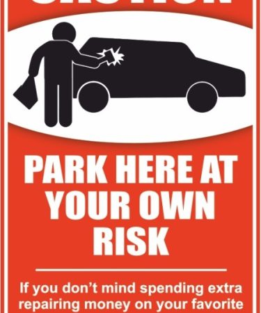 Caution Park Here At Your Own Risk Sign Board Sun Board For Parking, 8x5 Inches Sign sticker self adhesive