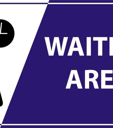 Text Waiting Area Sign Board sticker 12in x 7in