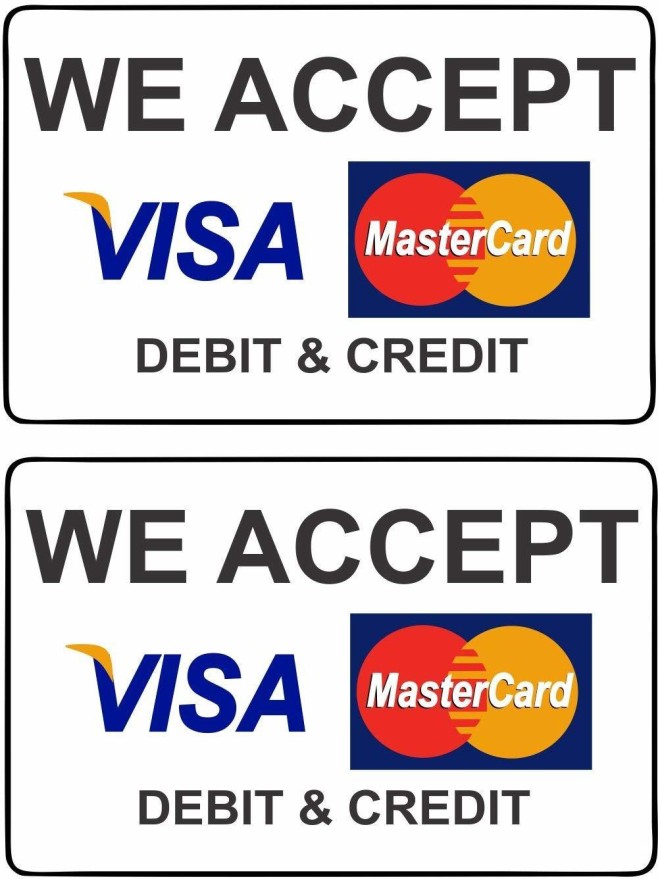 Text Credit Debit Card Sign Stickers - Set of 2 Self Adhesive Sticker (Pack of 2)