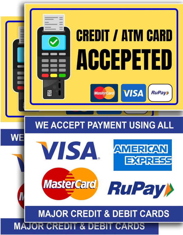 Readymade sticker Debit and Credit Cards Sticker 4 Pcs Size 9x6 Inch Waterproof Laminated Removable Sticker (Pack of 4)