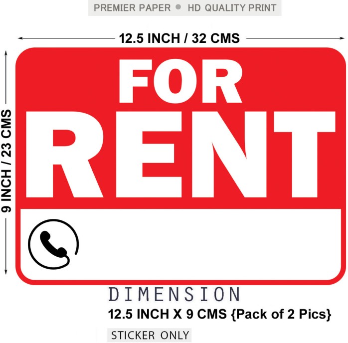 For Rent Sign Sticker for Room, House, Apartment, Commercial Space 12.5x9 INCH Removable Sticker (Pack of 2) - Image 2