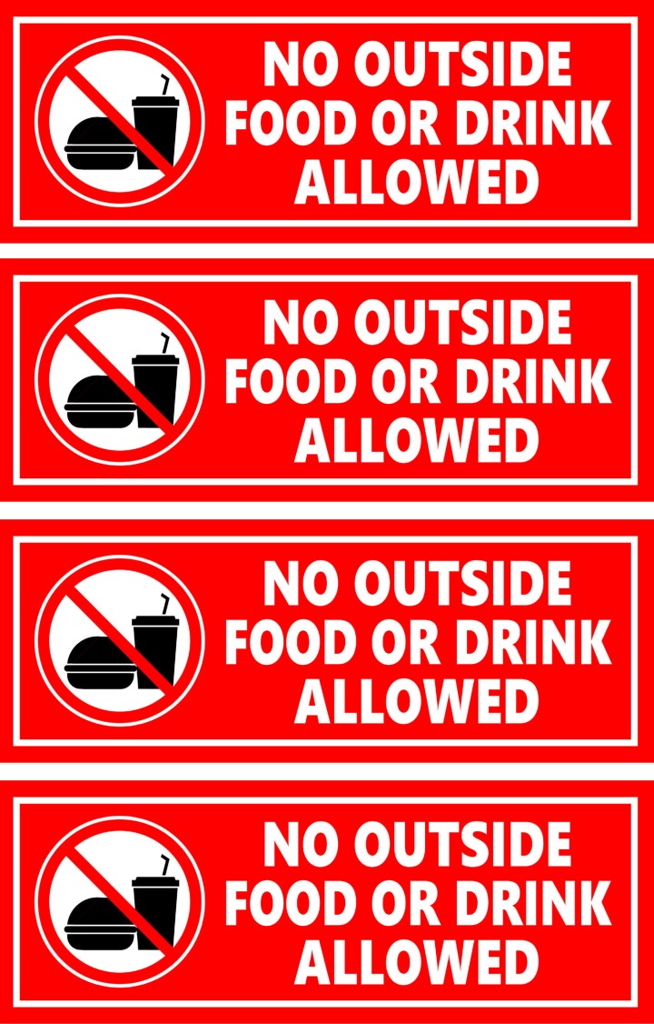 No Outside Food or Drink Allowed Sign Stickers Combo Pack of 4 Pcs Waterproof Removable Sticker (Pack of 2)