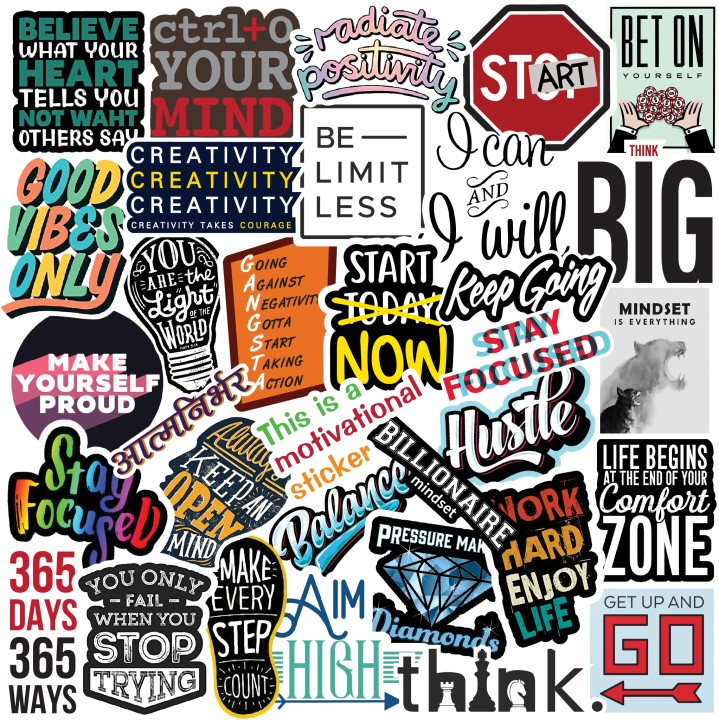 Motivational Stickers for Laptop, Diary, Guitar, Mobile Phone - Waterproof Self Adhesive Sticker (Pack of 50)