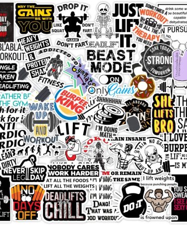 Fitness Gym Stickers for Laptop, Diary, Guitar, Mobile Phone-Waterproof Self Adhesive Sticker (Pack of 50)