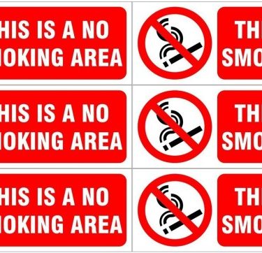 This is a no smoking area Self adhesive sticker Pack of 6
