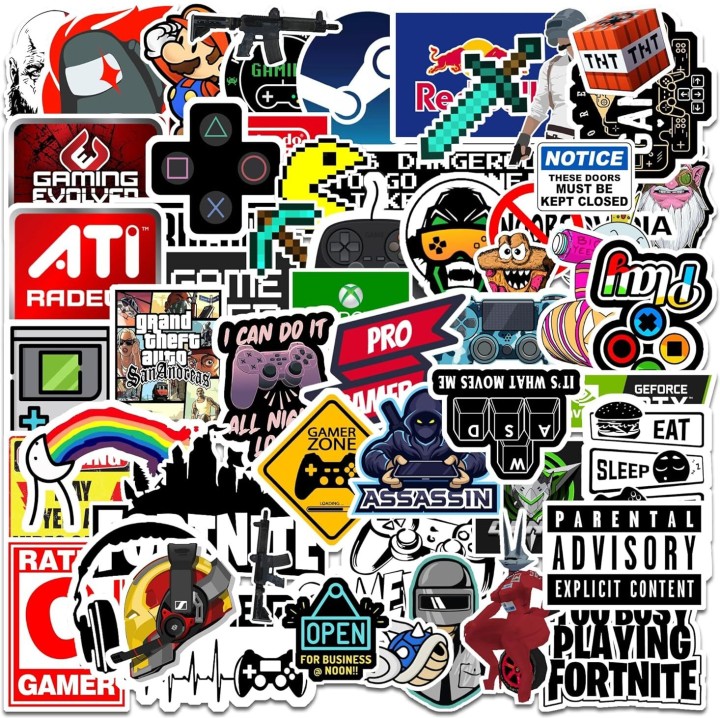 Gaming Stickers for Laptop, Journal, Bike Helmet, Gaming Console, Guitar, Mobile Removable Sticker (Pack of 50)