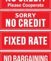 No Credit, Fixed Rate & No Bargaining Please Sign Sticker for Shops Office etc Self Adhesive Sticker (Pack of 4)