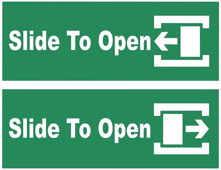Self Adhesive Vinyl Open to Slide Door Sign Sticker - 2 Pcs. Left and Right Self Adhesive Sticker (Pack of 1)
