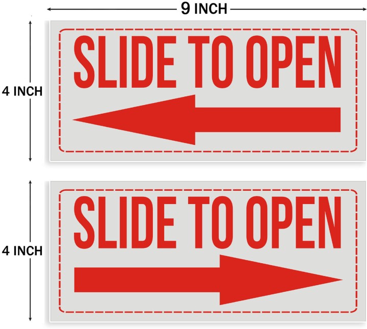 Text sticker Slide to Open Door Stickers for Glass Door Waterproof 2 Pcs Red Color 4x9 Inch Removable Sticker (Pack of 2) - Image 2