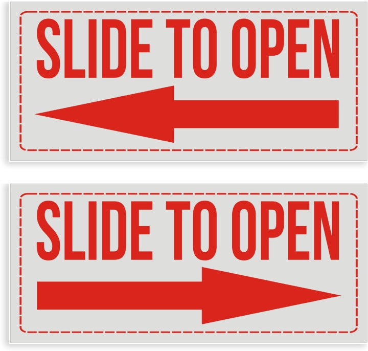 Text sticker Slide to Open Door Stickers for Glass Door Waterproof 2 Pcs Red Color 4x9 Inch Removable Sticker (Pack of 2)