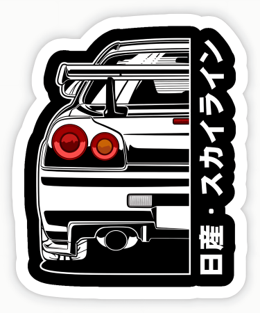 Highfive 3x3 inches Skyline R34 GTR Sticker Self adhesive