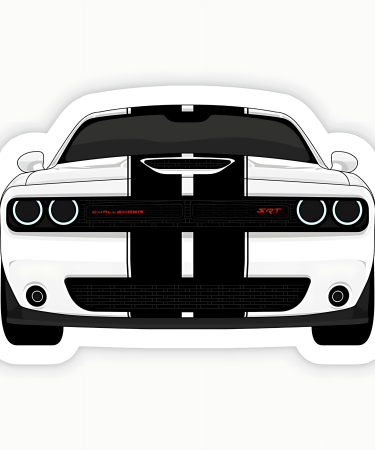 Highfive 3x3 inches Dodge Challenger White Car Sticker self adhesive