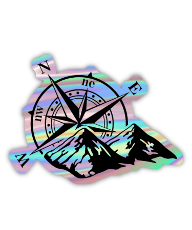 Highfive 3x3 inches Compass With Mountains Holographic Sticker self adhesive
