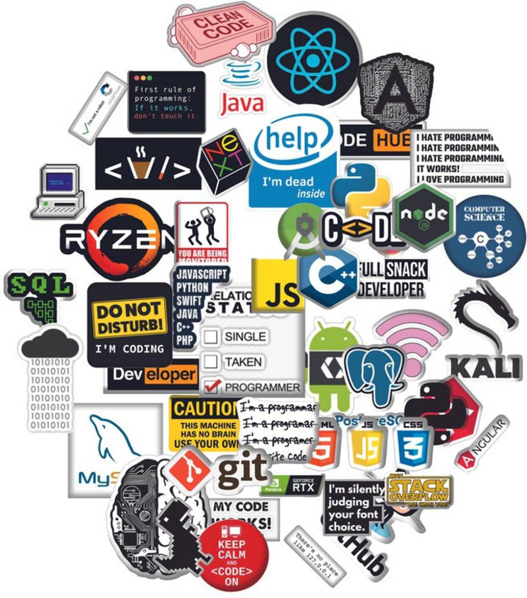 Highfive Coding Programming Laptop Stickers for Laptops, Car, Motorcycle, Bicycle, Luggage, Water Bottles, Guitar, Decal, Graffiti, Patches Stickers Pack (50 pcs) YK-1 Vinyl Laptop Decal 2.5 self adhesive
