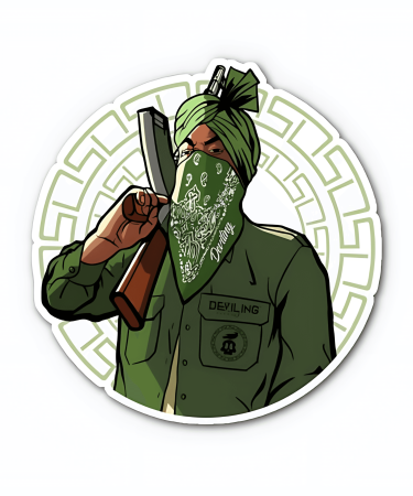 Highfive 3x3 inches Punjabi Man With Gun Sticker self adhesive