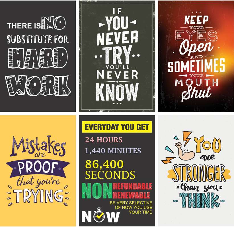 Highfive Pack of 6 HD Motivational Wall Posters and Inspirational Quotes for School Office Students Home Paper Print A4 sizeback double sided tape