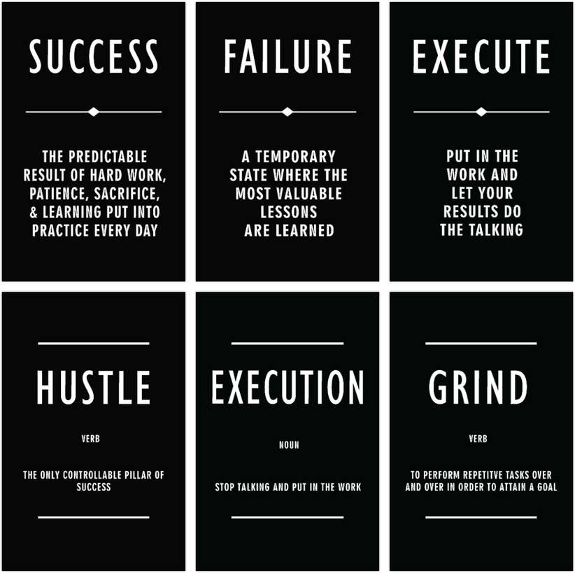 Highfive Inspirational Wall Poster Execute Failure Success Grind Hustle Execution Motivational Poster Success Entrepreneur Poster Positive Quotes Poster for Home Office Workplace Paper Print A4 size back double sided tape