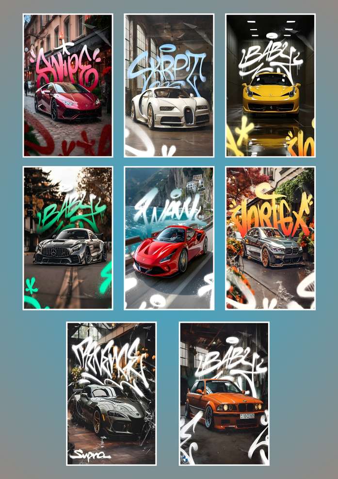 Highfive A4 size LUXURY CAR POSTER FOR BEDROOM, LIVING ROOM VWALLS PREMIUM QULATY POSTER FOR HOME DECORATION (SET OF 8) Paper Printback double sided tape