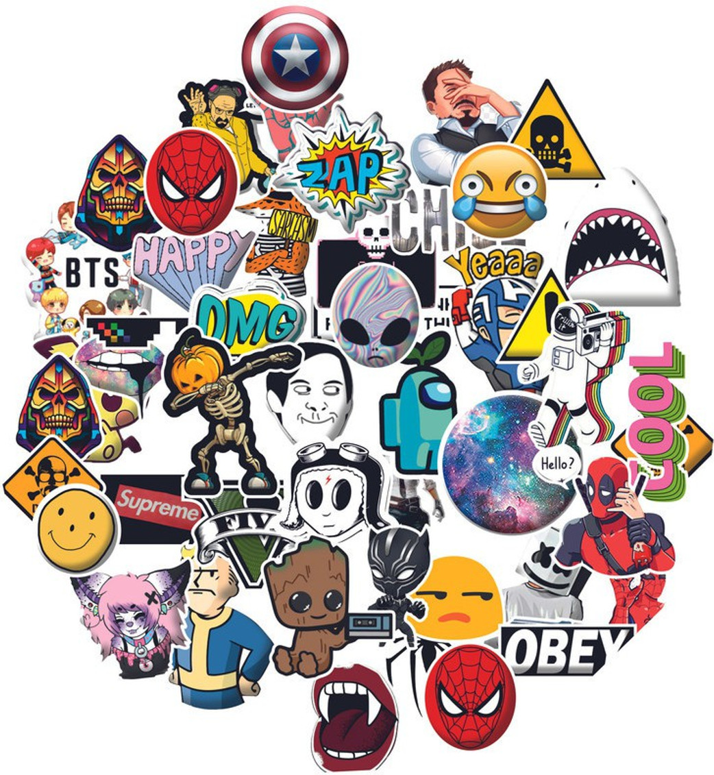 Highfive Laptop Stickers for Laptops, Car, Motorcycle, Bicycle, Luggage, Water Bottles, Guitar, Decal, Graffiti, Patches Stickers Pack (50 pcs) YK-20 Vinyl Laptop Decal 2.5 self adhesive