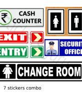 Highfive Cash counter, exit, entry, change room, men women washroom, security office Sign Board Sticker self adhesive combo