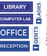 Highfive Library, Conputer Lab, Office, Reception, Gents, Ladies Sign Board Sticker self adhesive combo