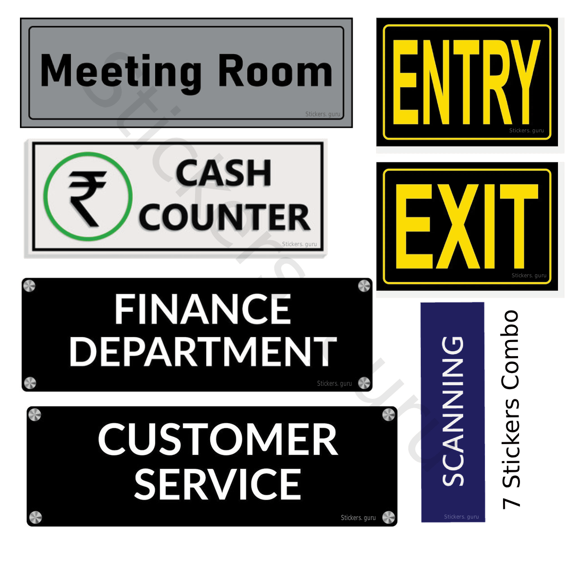 Highfive Meeting room, Cash counter, Finance department, customer service, entry, exit, scanning Sign Board Sticker self adhesive combo for office