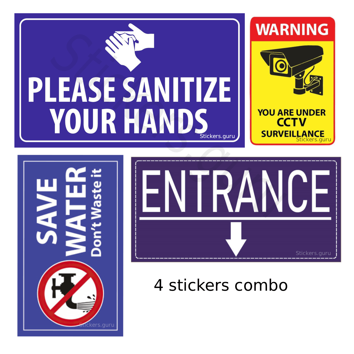 Highfive Please sanitize your hands, save water, you are under cctv, entrance Sign Board Sticker self adhesive combo for school