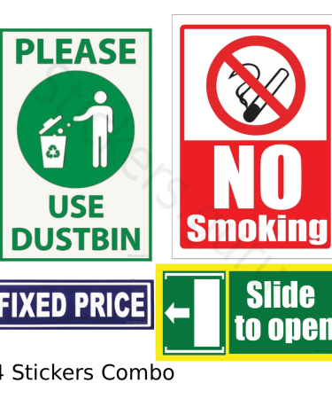 Highfive Please use  Dustbin, Fixed price, No smoking, Slide to open Sign Board Sticker self adhesive combo