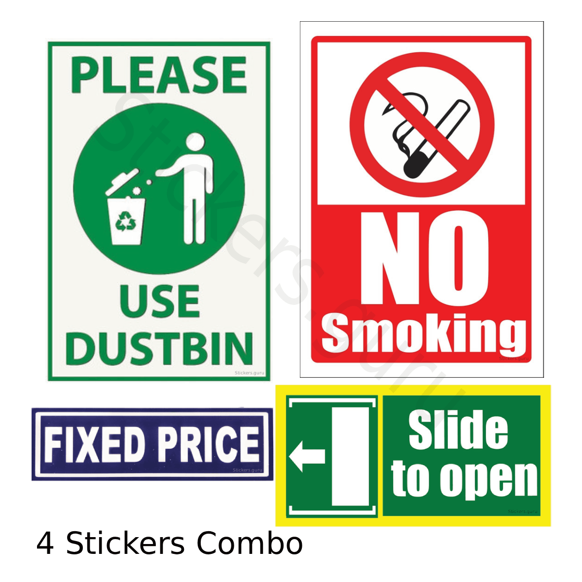 Highfive Please use Dustbin, Fixed price, No smoking, Slide to open Sign Board Sticker self adhesive combo