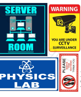 Highfive Server room, physics lab, you are under cctv, please remove your footwear Server room, physics lab, you are under cctv, please remove your footwear Sign Board Sticker self adhesive combo