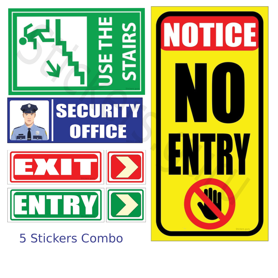 Highfive No entery,use the stairs, security office, Exit, Entry 3mm Thin sign board sticker combo for ofiice