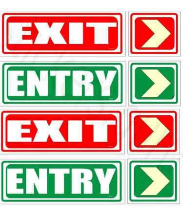 Highfive entery exit Sign Board Sticker self adhesive pack of 4