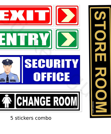 Highfive exit entry, security office, change room, store room Sign Board Sticker self adhesive combo