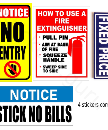 Highfive no entry how to use a fire extinguisher stick no bills fixed price Sign Board Sticker self adhesive combo for office