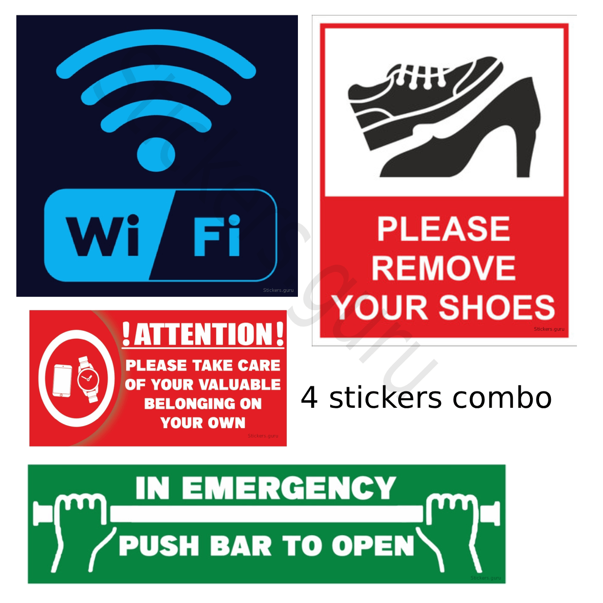 Highfive wifi, please take care of your valuable belonging on your own, please remove your shoes, in emergency pushber to open Sign Board Sticker self adhesive combo